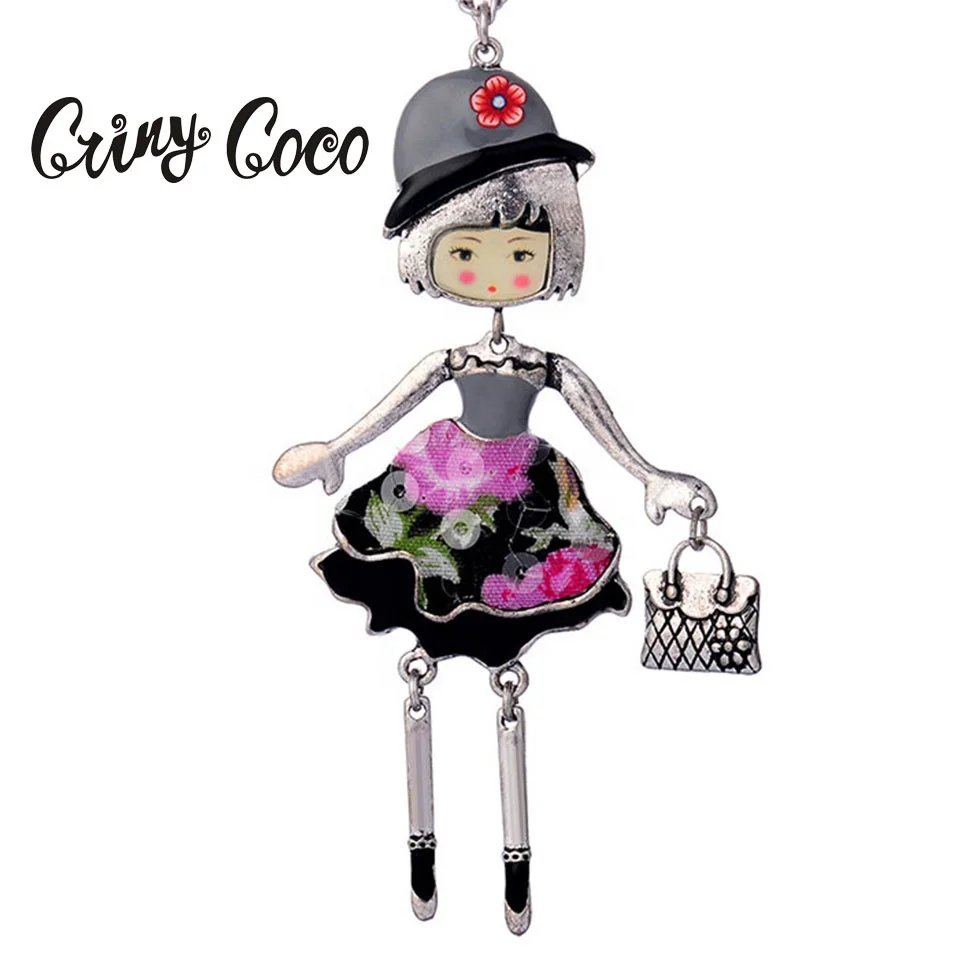 

Cring Coco 2020 Necklace Pendant Women Girls High Quality Fashion Enamel Alloy Vintage Doll Jewelry Long Sweater Chain Necklaces