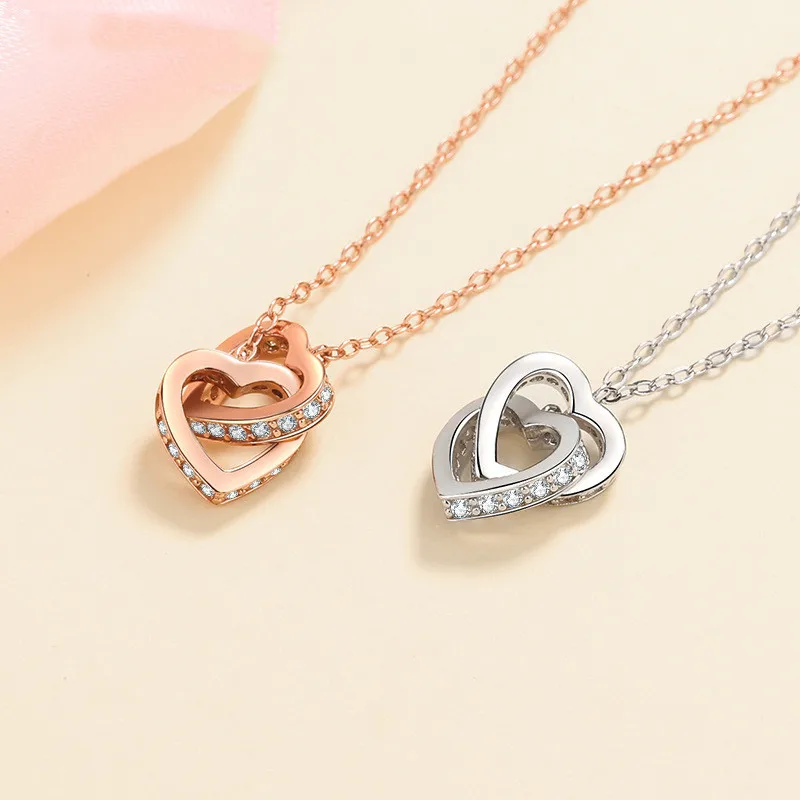 

Silver 925 Original Diamond Test Past Brilliant Cut Total 0.5 Carat D Color Moissanite Heart Pendant Necklace Rose Gold Chain