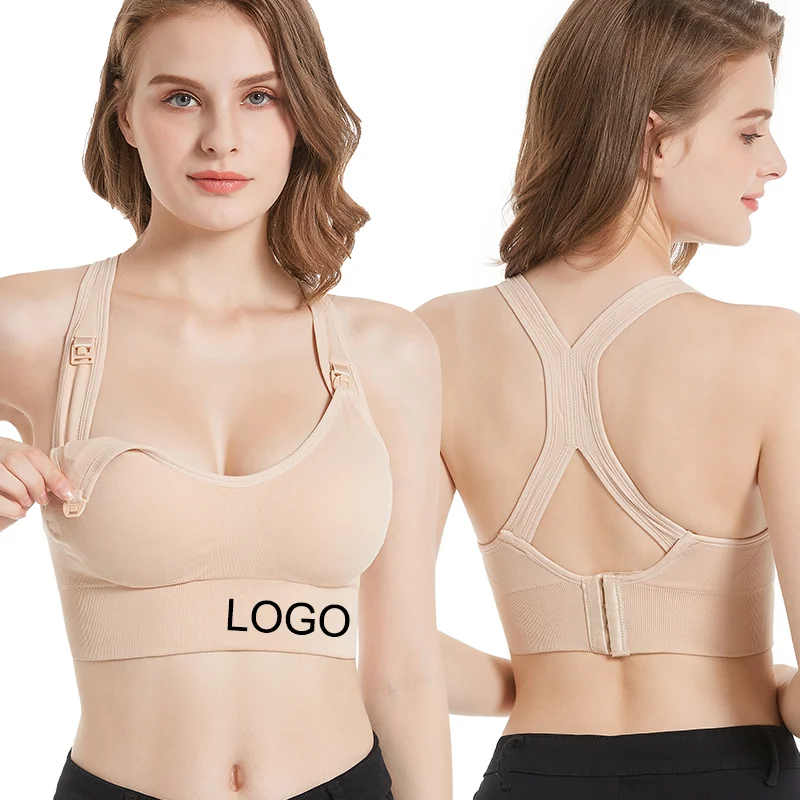 

Wholesale Logo Custom Provide Sample Beautiful Back Front Open Pregnancy Maternity Women Seamless Nursing Sports Bra #3135, Black, beige