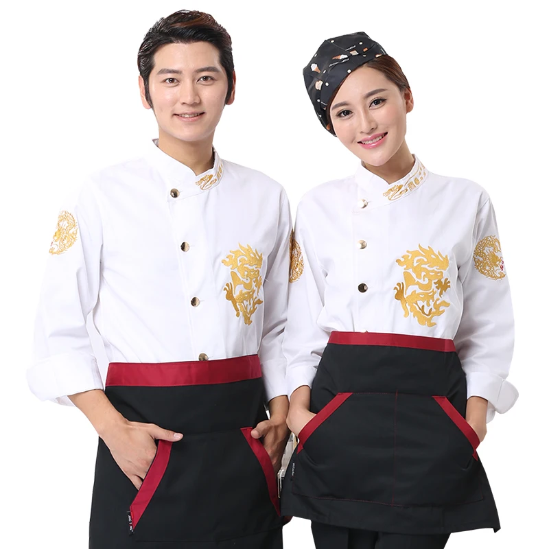 

Food Service Restaurant Kitchen Overalls Professional Catering long sleeve chef Jackets Hotel restaurant chef working clothes, White/ black