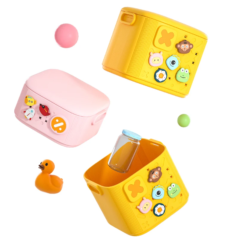 

Unique Indoor Rubber Kids Toys Container DIY Buttons Foldable Cartoon Storage Boxes Home, Pink,yellow