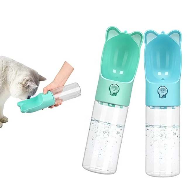 

High Quality Custom Portable Pet Dog Travel Drinking Bottle Recycling Dispenser 400ml Small Pet Water Bottle Feeder, Green, blue