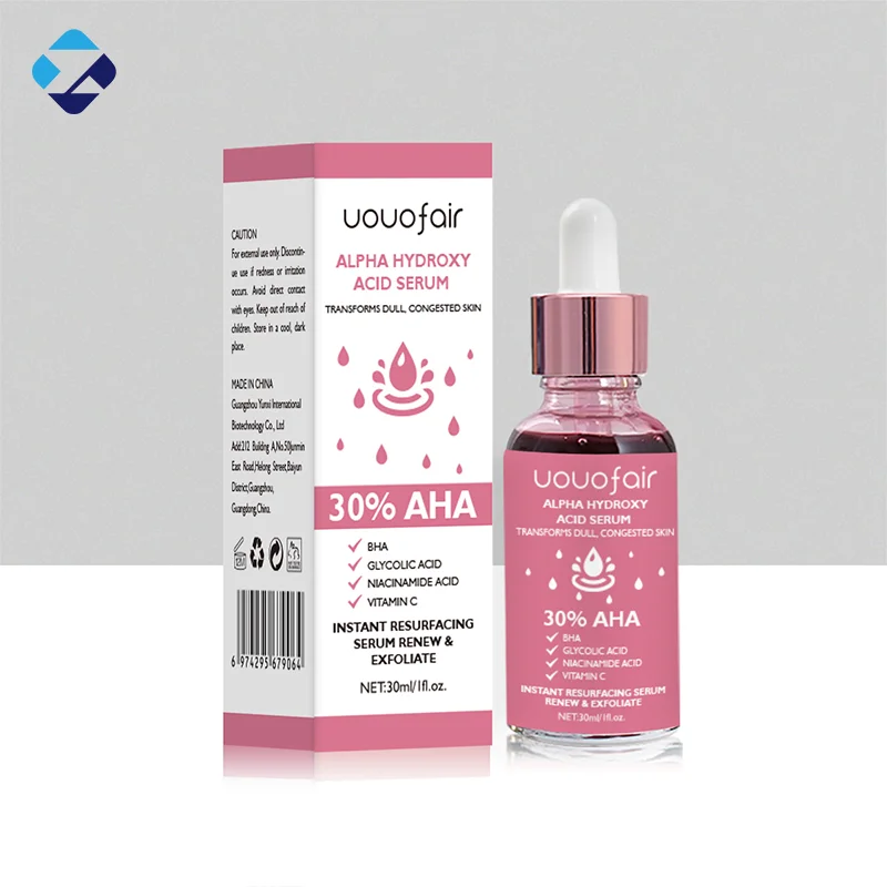 

Wholesale Facial Glamour Skin Care Aha Hydroxy Acid Face Serum 30ml Aha hydroxy Acid Dark Skin Bleaching Whitening serum