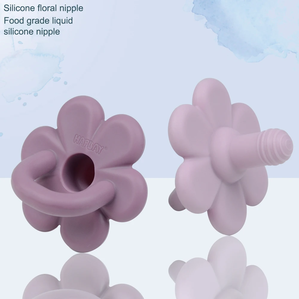 

HAPBAY Amazon Top Seller BPA Free Material Flower Silicone Mold Teether Silicone Baby Pacifier, Accept custom color