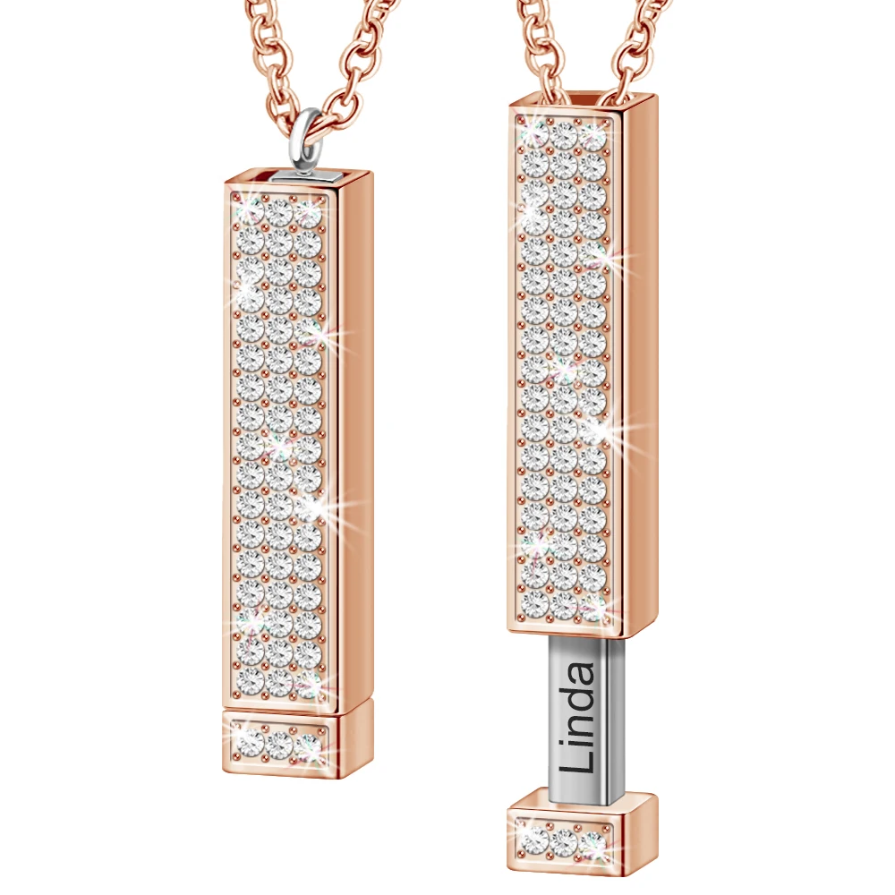 

Customized Fashion Shining Engraved Double Layer Rectangle Bar Pendant Necklace
