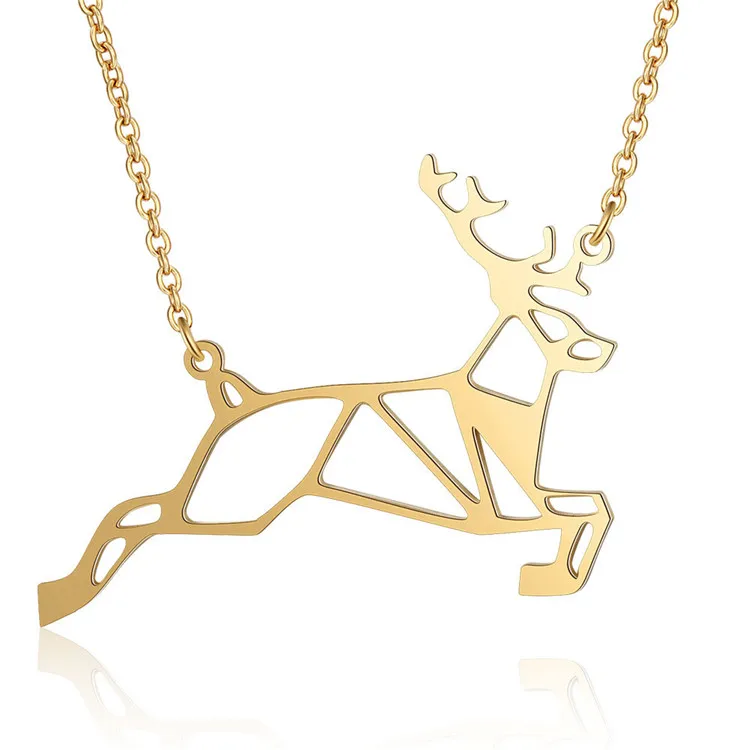 

New Christmas Gift Hollow Out Stainless Steel Deer Pendant Necklace for Womens Provide Custom, As picture shows