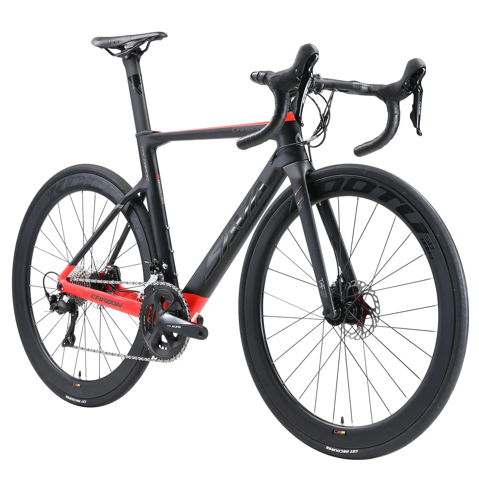 

SAVA New Style HERD6.0 Carbon Fiber Road Bike 700C Bicycle with 105 R7000 22S Carbon Wheelset Seatpost, Black red/black green