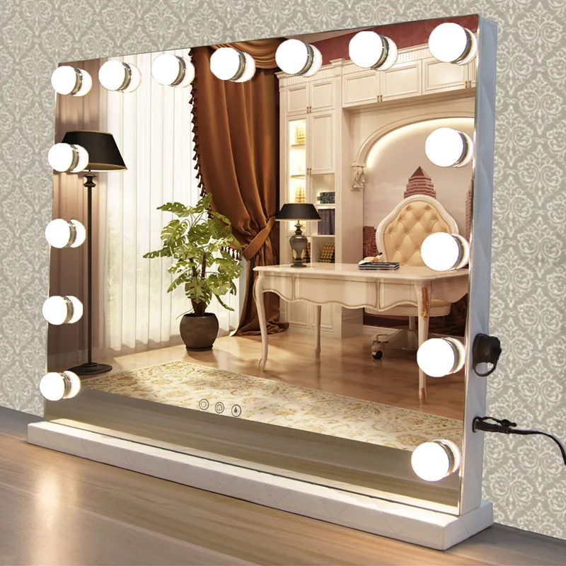

Wholesale Cosmetic Mirrors Wall 15 Dimmable Bulbs Vanity Hollywood Makeup Mirror with light bulbs, White,black,sliver