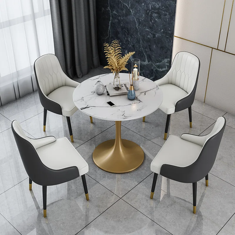Luxury Round Marble Gold Dining Table Set Wholesale Velvet Grey Dining