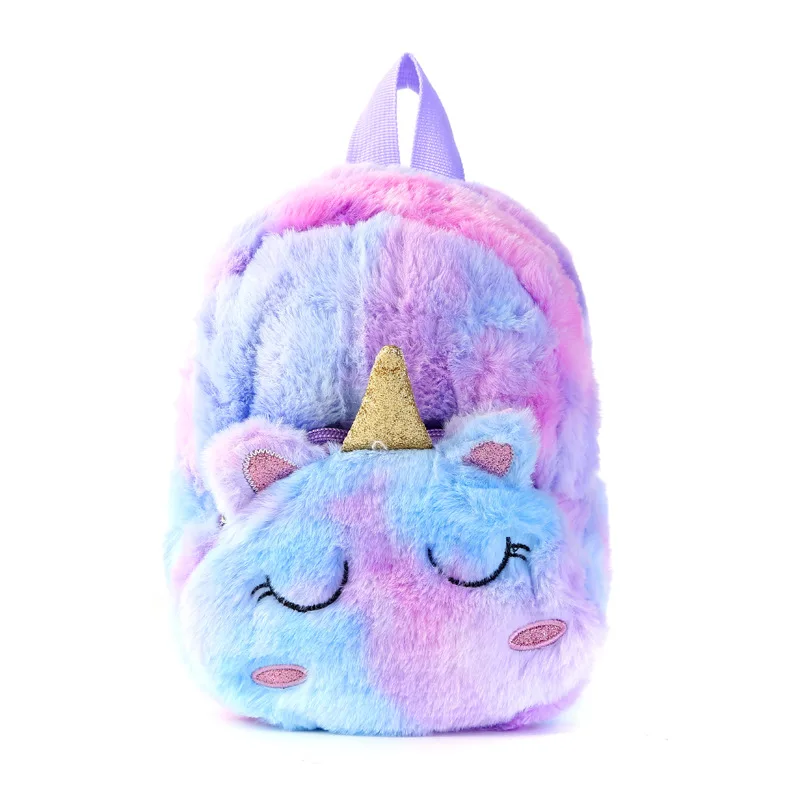 

Fashion Lovely Cute Girls Fur rainbow backpack outdoor plush Satchel backpacks bag