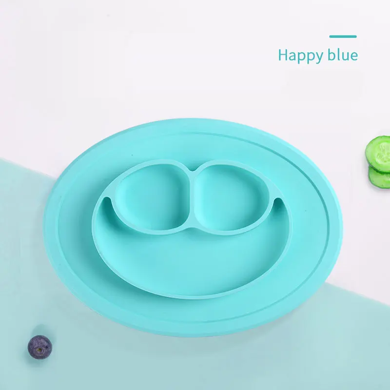 

Stock Fast Delivery Smiley Silicone Baby Feeding Suction Baby Plate Set