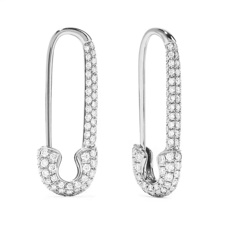 

Women Gold Plated 925 Sterling Silver Cubic Zirconia Safety Pin Hoop Earrings