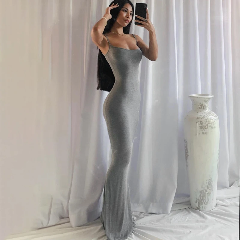 

M22D12472 Solid Slim Long Party Dress Sleeveless High Waist Elegant Women Beautiful Casual Dress