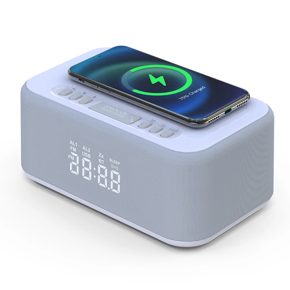 

Multifunction Stereo Bass Bluetooth Speaker Charging Smart QI LED Digital Wireless Charger FM Radio Digital Alarm Clock