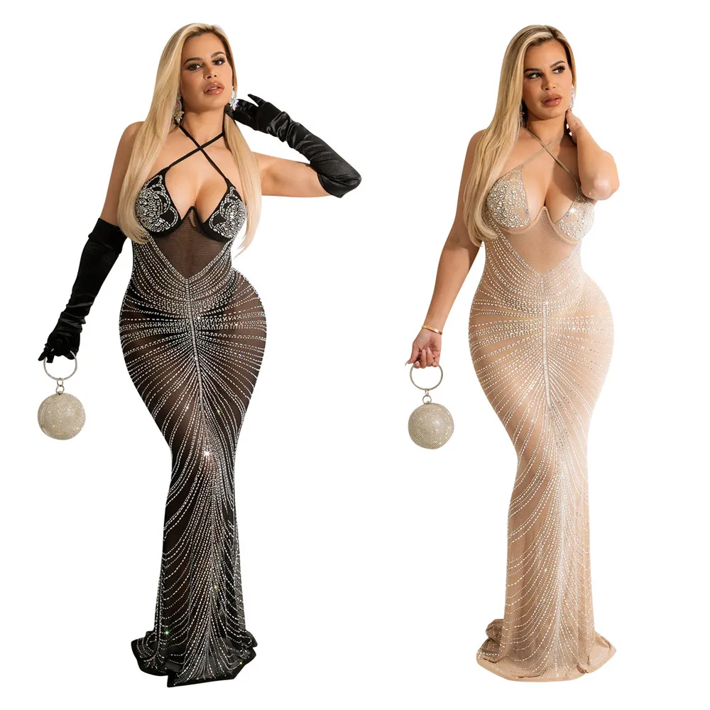 

Fashion Champagne Black Spaghetti Strap Transparent Wedding Party Dress Ladies Sexy Crystal Prom Gown Women Maxi Evening Dress, Black , champagne