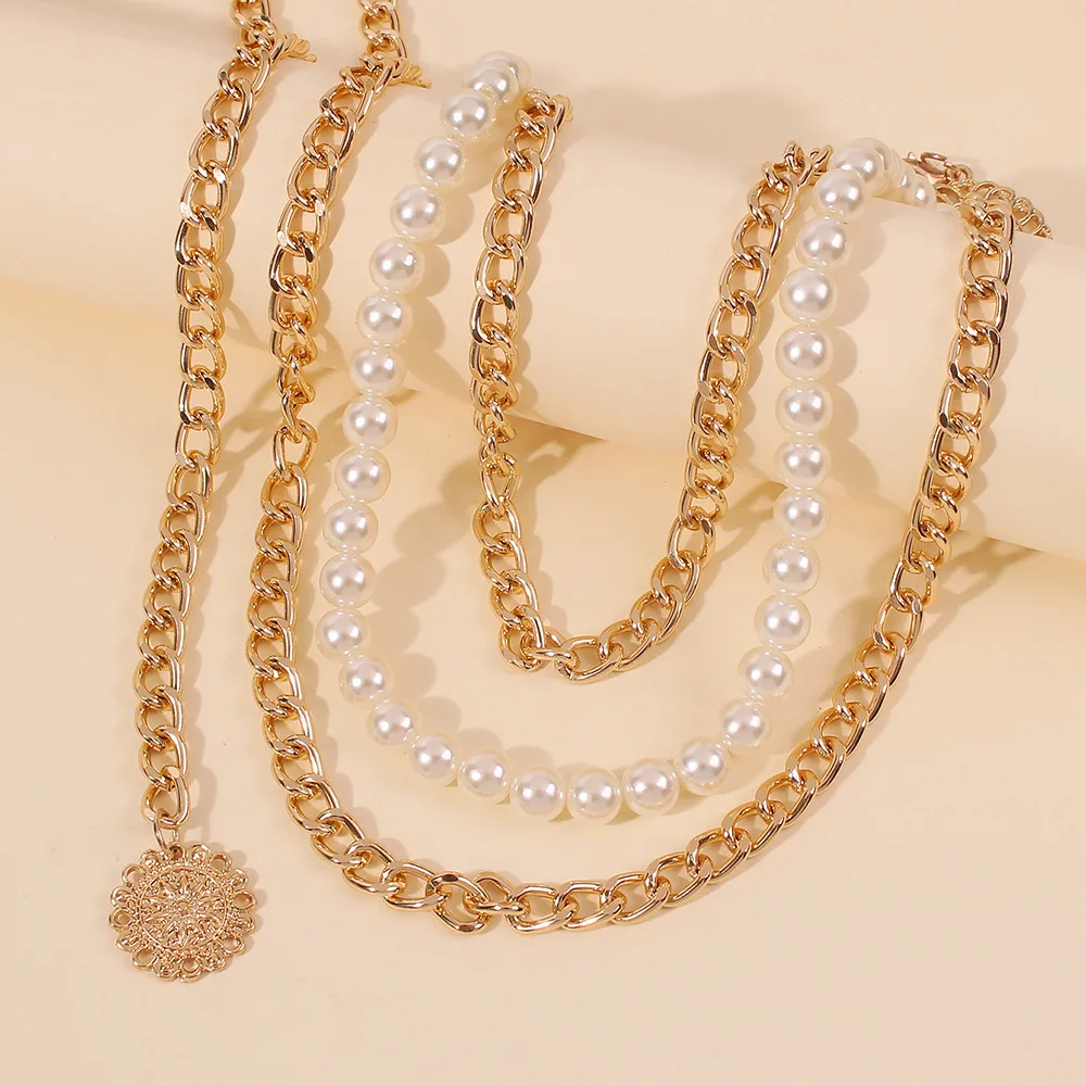 

Sexy Body Chains Jewerly Sunflower Imitation Pearl Sexy Personality Fashion Temperament Multi-Layer Waist Chain Body Jewelry, Gold color