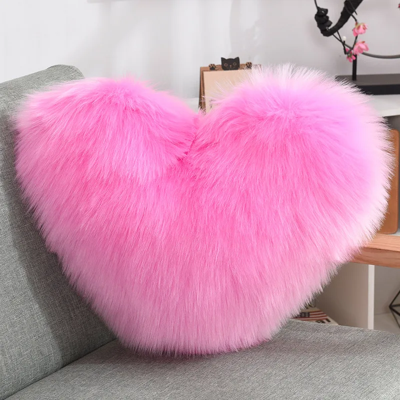 

American Style Long Faux Sheepskin Fluffy Heart Pillow
