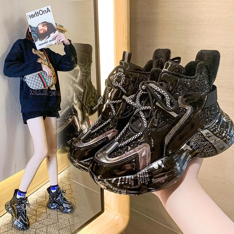 

New Arrivals Round Toe Thick Sole Women Ankle Boots Front Lace Up Platform Warm Short Booties For Ladies