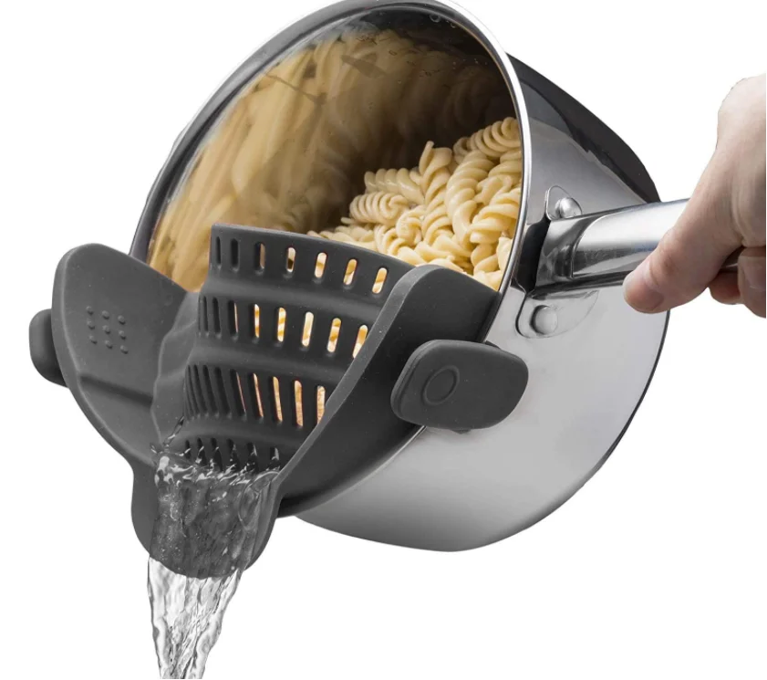 

Amazon BPA free custom logo Pots Food Pans Heat Resistant Colander Silicone Clip-on Strainer
