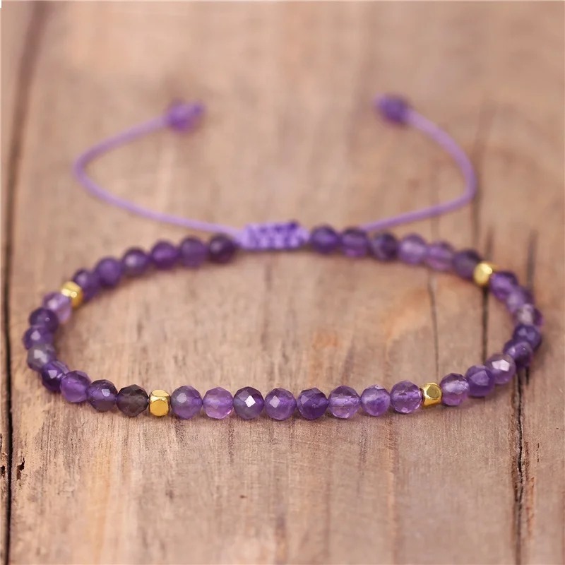 4mm Amethyst Gemstone Beads Bracelet For Women Boho Tibetan Adjustable Natural Stone Dainty Bracelet Jewelry Wholesale Dropship Popular jewelry