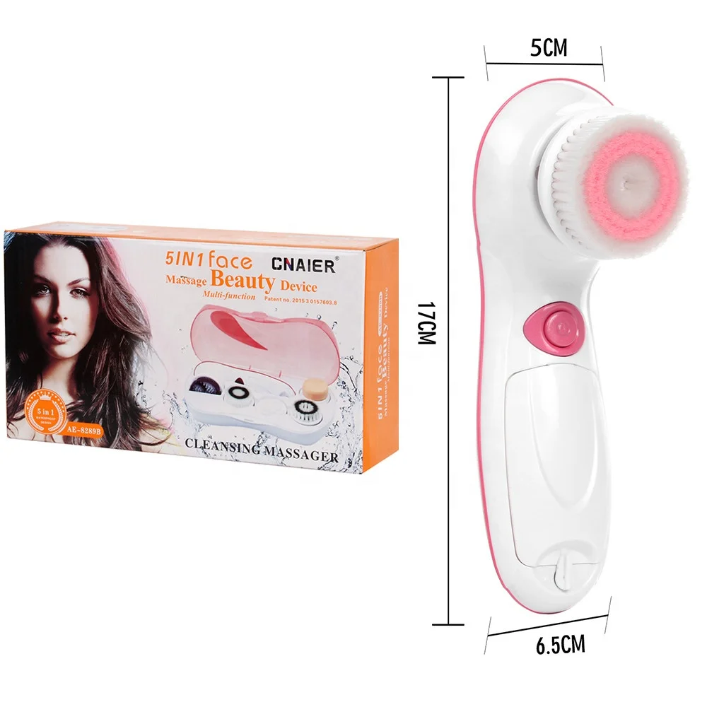 

5 in 1 Facial Cleanser Portable Facial Cleansing Brush Face Clean Vibration Massager Battery desgin Skin Care Tool, Pink