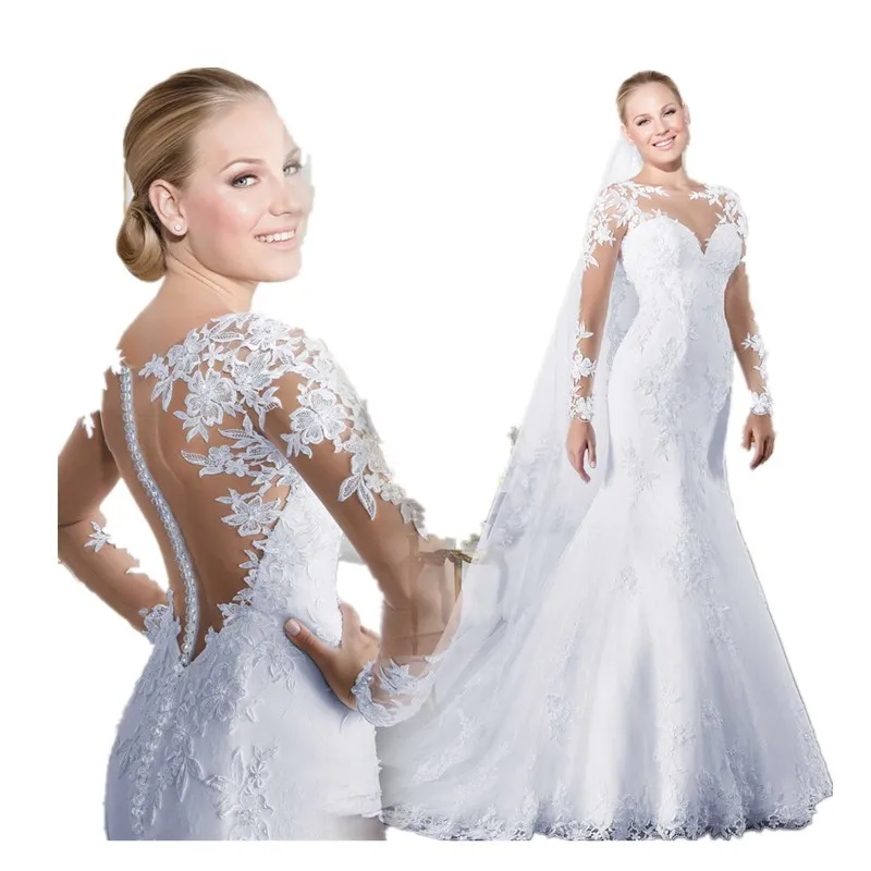 

2020 New White Women Long Sleeve Lace Bridal Wedding Gowns Wedding Dress