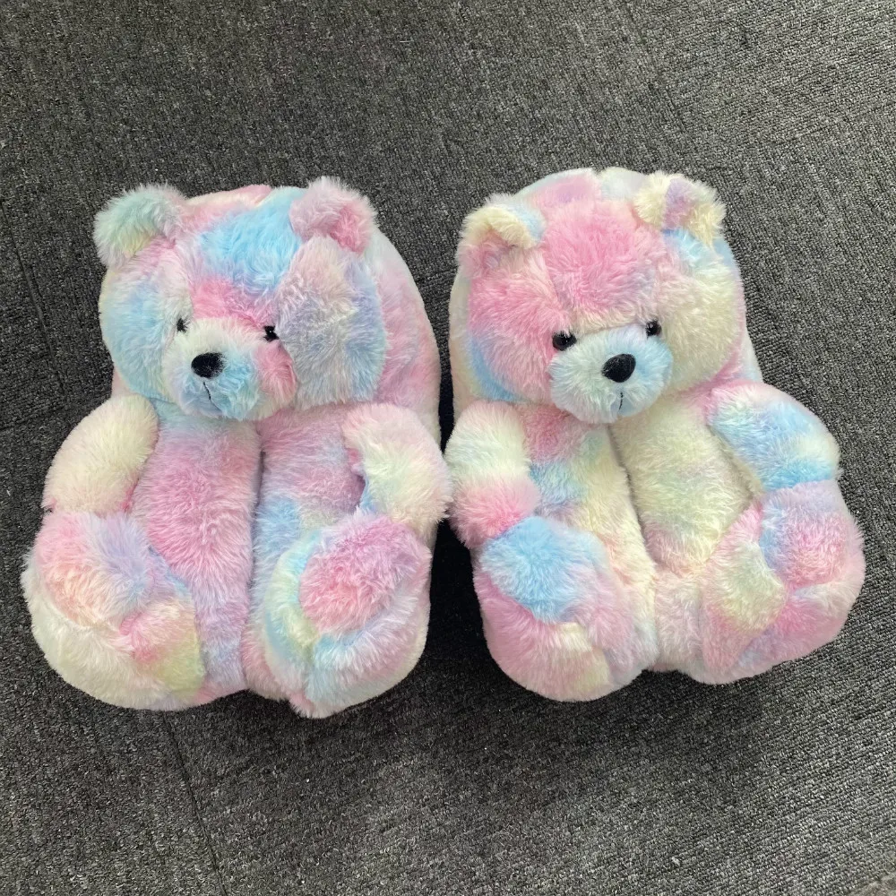 

New Fashion Bedroom Bear Slides Outdoor Home Plush Teddy Bear Slippers for Women, As picture show or customized