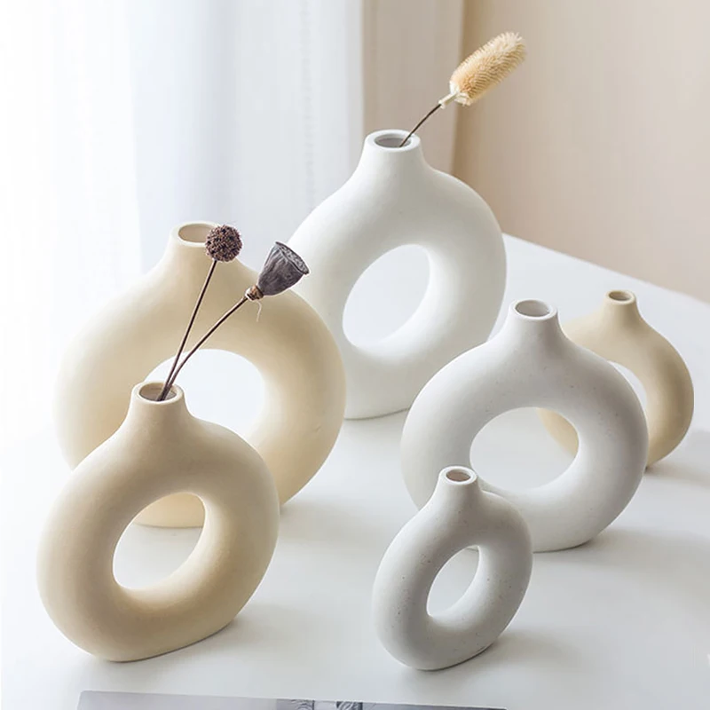 

Nordic home decoration modern creative donut flower ware elegant white ceramic vase