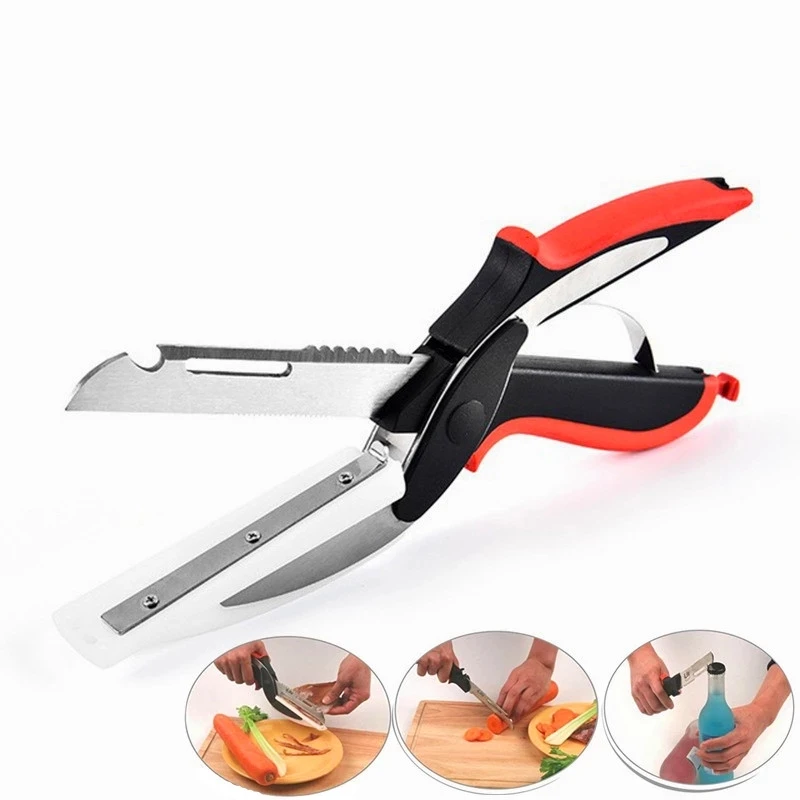 

Multi-Function 2 in 1 Clever Scissors Cutter Kitchen Scissors 2 in 1 Cutting Board Stainless Clever Fruit Vegetable Multifunc U, Customized color