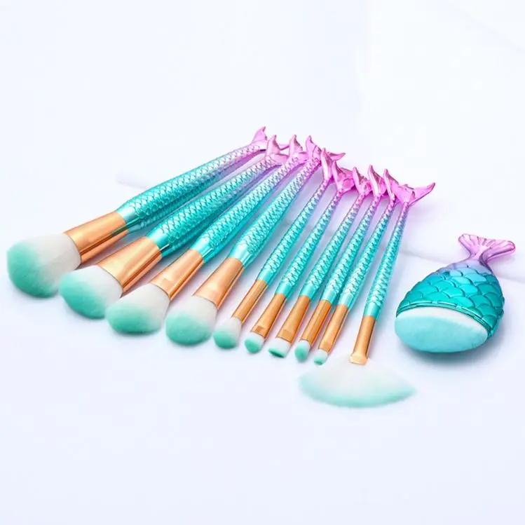

10 mermaid makeup brushes set, colorful fish scales eye brush, lucky fish makeup tool
