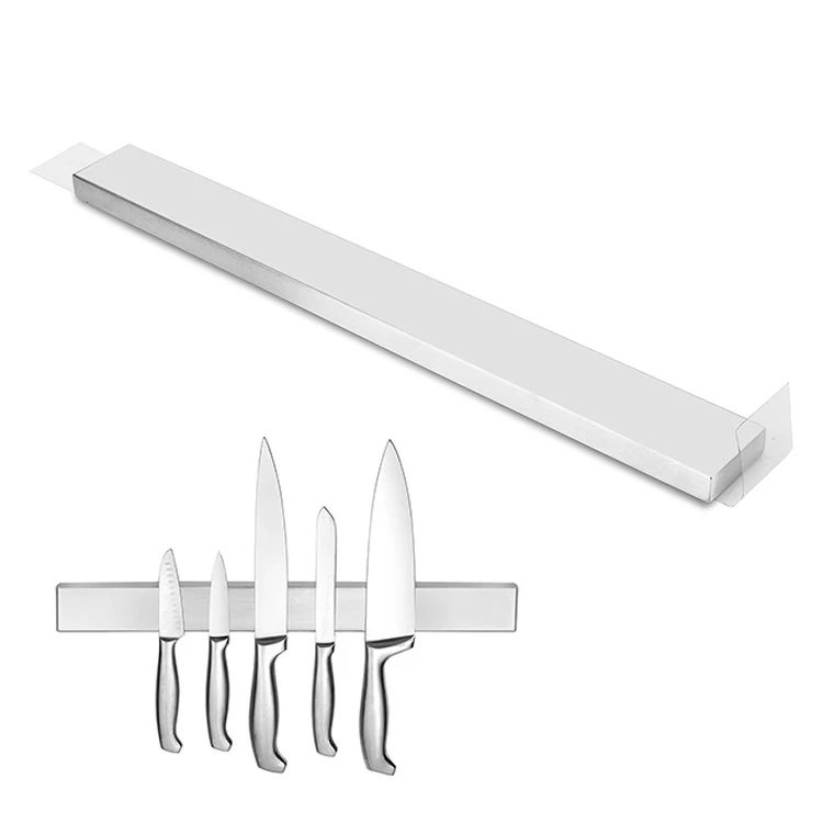 

14 16 18inch Kitchen Square Tubes Stainless Steel Knife Block Wall Mounted Magnetic Strips Holder Bar Rack, Silver