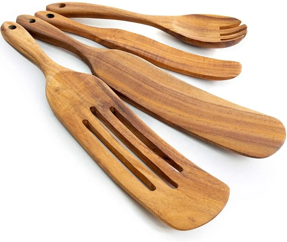 

5 Pcs Natural Acacia As Seen On Tv, Wooden Spatula Set, with Hanging Hole, Resintant, Durable, Nonstick Wooden Utensil Set