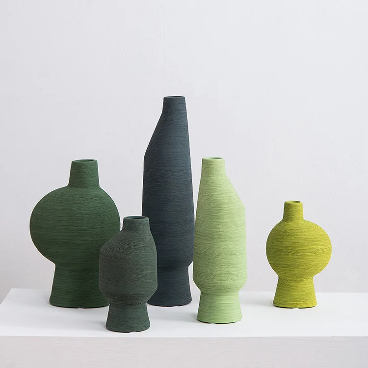 Forest Style Brushed Ceramic Vase Gradient Green Flower Arrangement Creative Simple Style TV Cabinet Designer Art Flower Vase