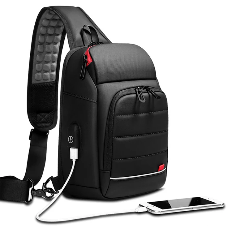 

Custom single Shoulder bag pack waterproof cross body Small Sling Bag Travel backpack USB charging sports chest bag for men