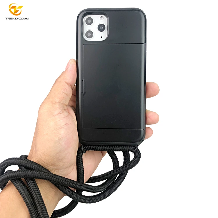 

For iPhone 11 Pro String TPU PC Plastic Slide Case With Card Slot