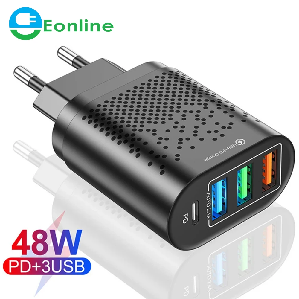 

EONLINE 48W USB C Charger Type C Fast Charge PD 4 Port USB-C Charger USB Fast Charging For iPhone 12 Pro Max Macbook