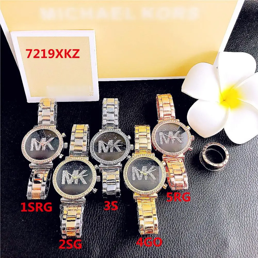 

mk watch EVAFASHION 2021 New Fashion Color Case Stainless Steel Quartz Ladies Watch Multi Color Casual Trend Women's Watch, Gold