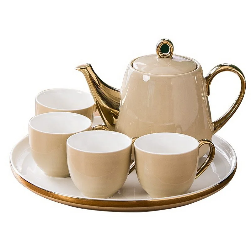 

Hot Selling Good Quality High Tea Tea Sets Ceramic Cups And Saucer set Gold Rim Porcelain Custom Tea Set, As picture