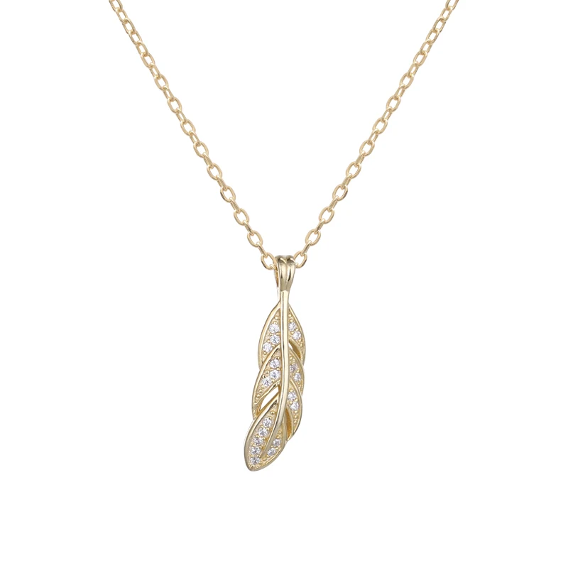 

Minimalist silver jewelries An leaf leaves Zircon 925 sterling silver gold plated necklace