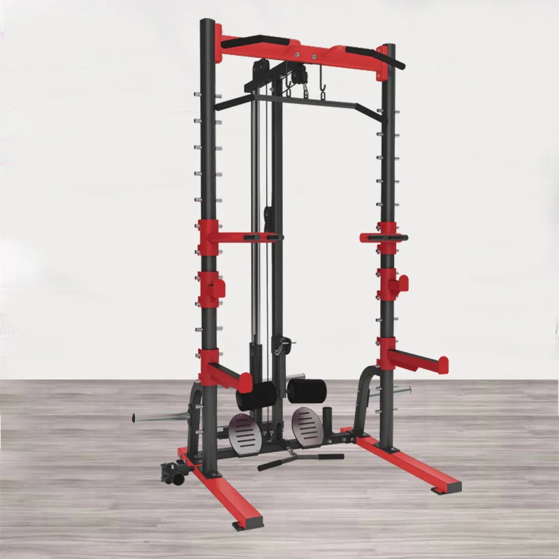 

Weightlifting squat rack with weight stack gym half rack lat pulldown T bar row multi functional squat rack