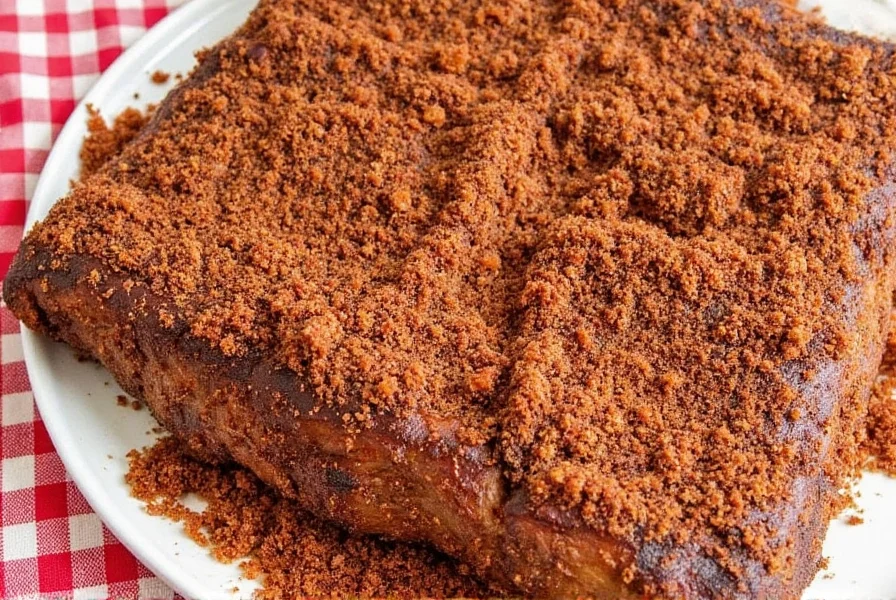 Rack of smoked pork with golden crust from dry rub