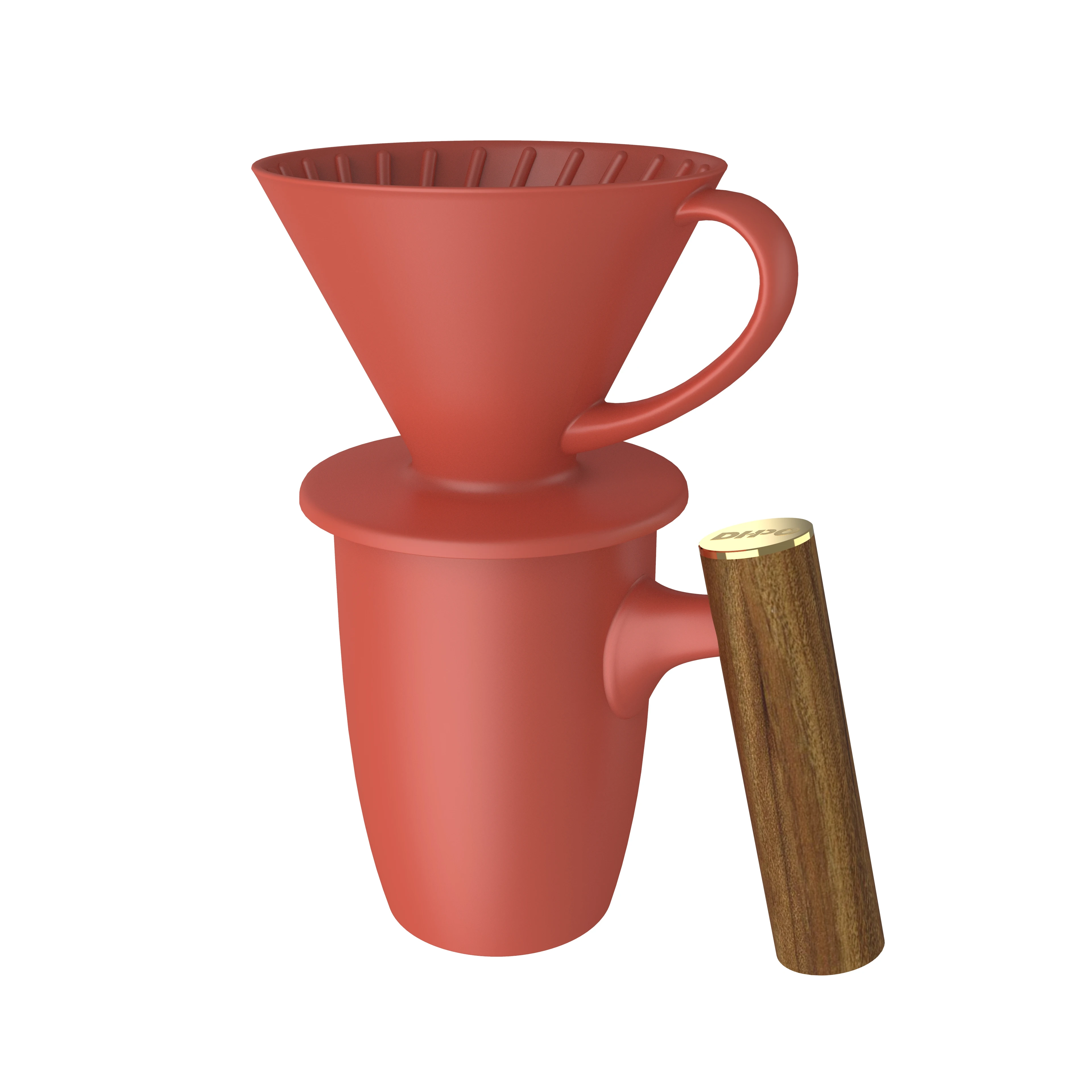 

DHPO hot selling wooden handle Ceramic pour over coffee mug V60 design ceramic coffee dripper set