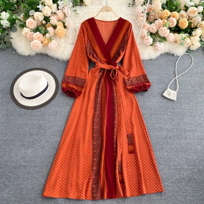 

2021 Customized Tags Spring Summer Women European Fashion Printed Maxi Dress