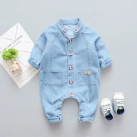 

wholesale light blue button soft baby cotton romper spring new baby boy clothes romper