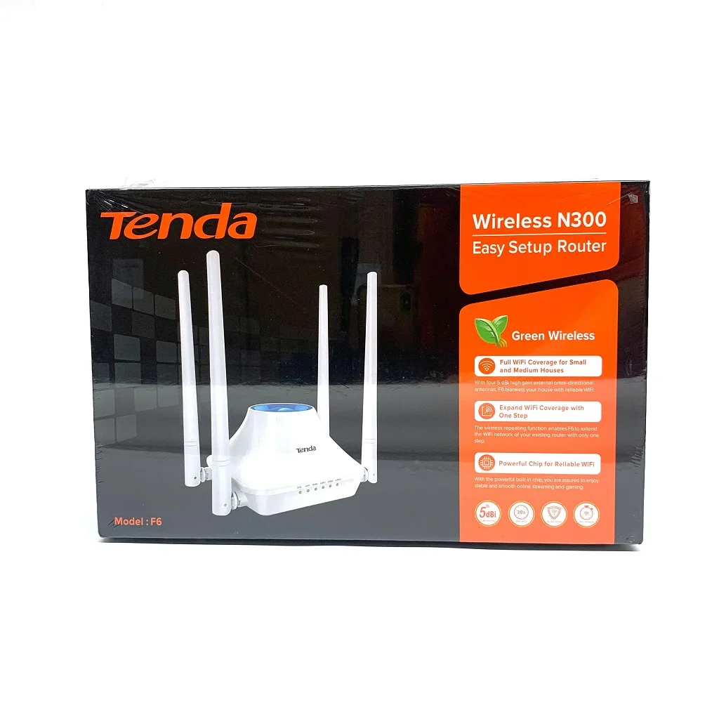 

English version Tenda F6 Router Wireless Wifi 300Mpbs easy setup home router with 4 external 5DB antennas easy setup, White