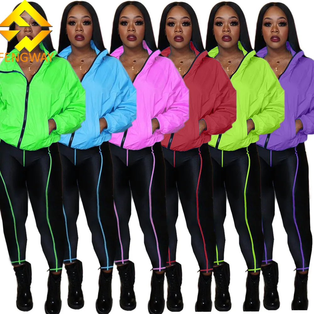 

fall clothing for women two pieces workout Clothes Tracksuits neon color jogging suits wholesale