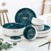 

Western Style Porcelain Glaze Blue Star Pattern Tableware Luxury Dinnerware Sets Ceramic