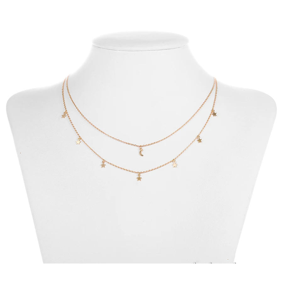 

47038 xuping Fashionable Lady Fresh Fresh Style Star and Moon Clavicle Charm Double Layer Necklace with Zircon