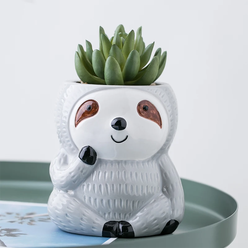 

Factory direct mini cute animal shape ceramic sloth flower plant pot for home and garden decoration, Blue