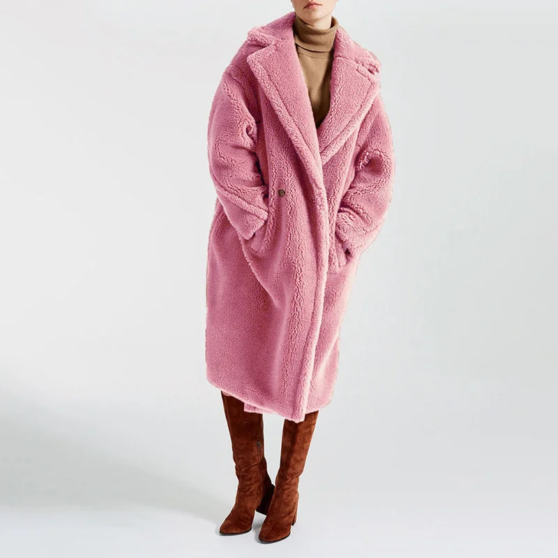 

Classical Fleece Coat Women Long Teddy Bear Fur Coat Alpaca Shearling Teddy Coat, Customized colors